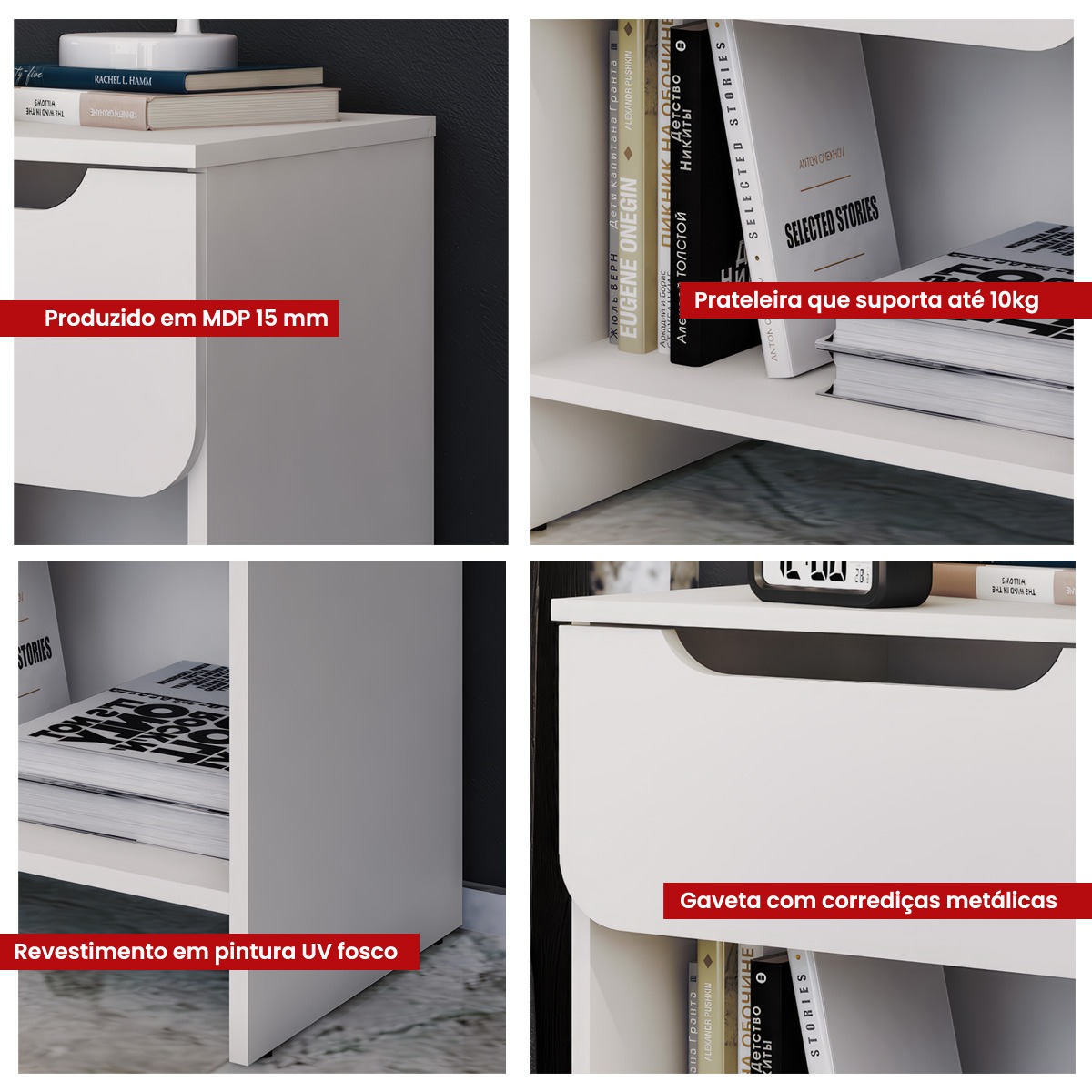 Mesa De Cabeceira 1 Gaveta 48 cm DM126 Branco Dtall