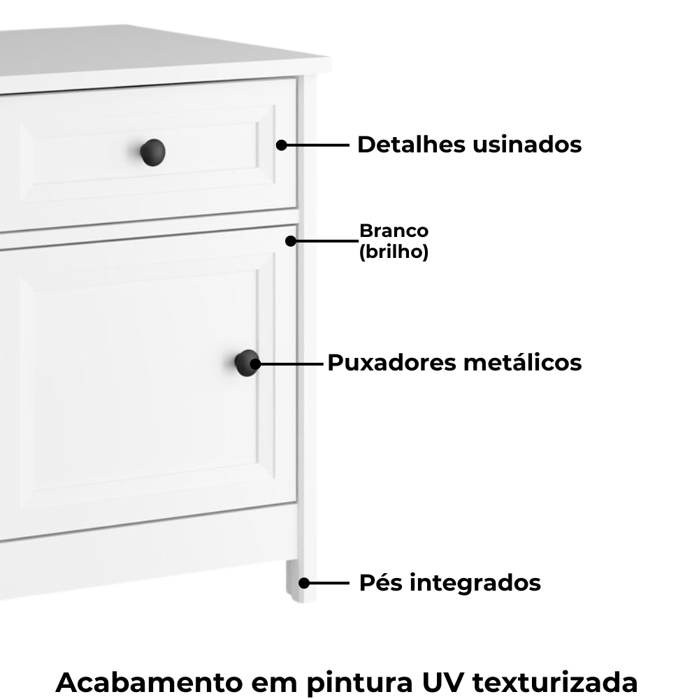 Mesa De Cabeceira 1 Porta 1 Gaveta 45 cm DM112 Branco Dtall