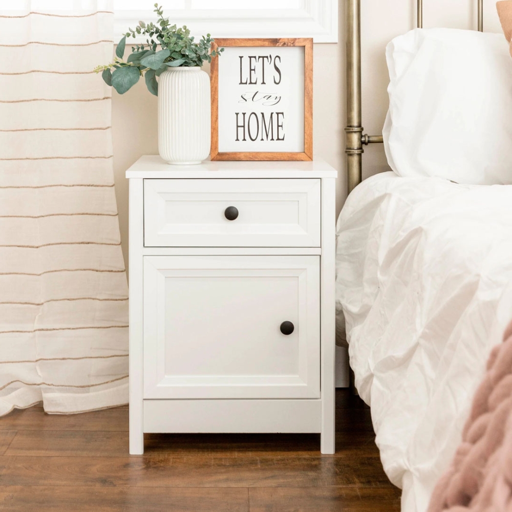 Mesa De Cabeceira 1 Porta 1 Gaveta 45 cm DM112 Branco Dtall