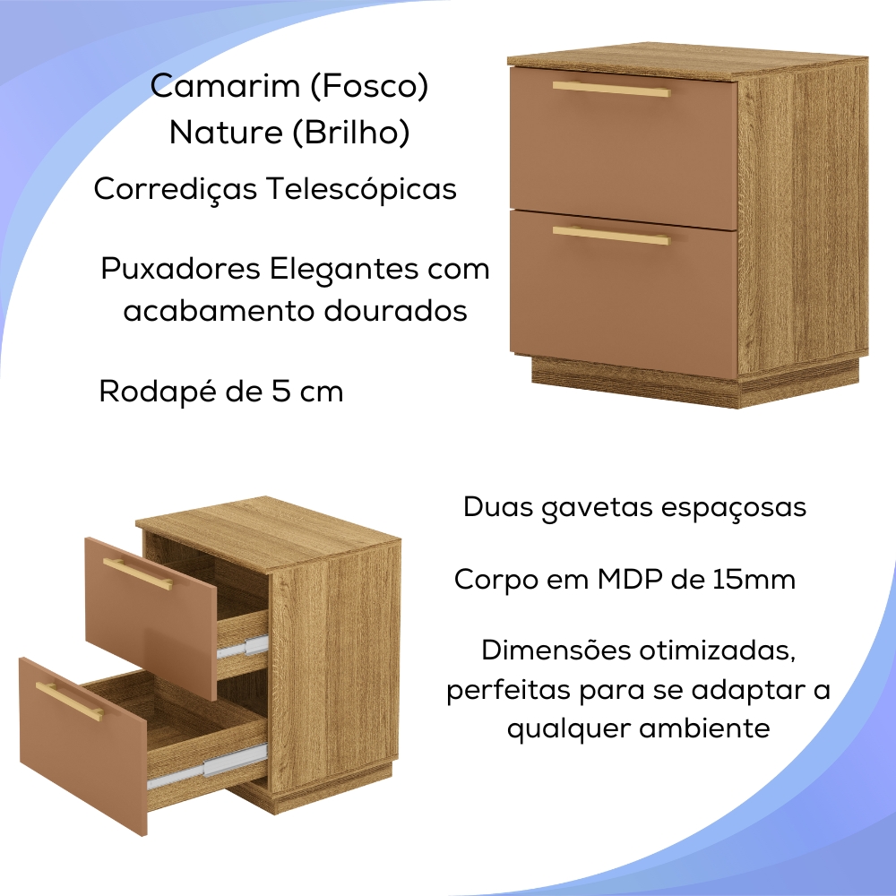 Mesa De Cabeceira 2 Gavetas 50 cm DUB 50019 Nature Camarim VLR
