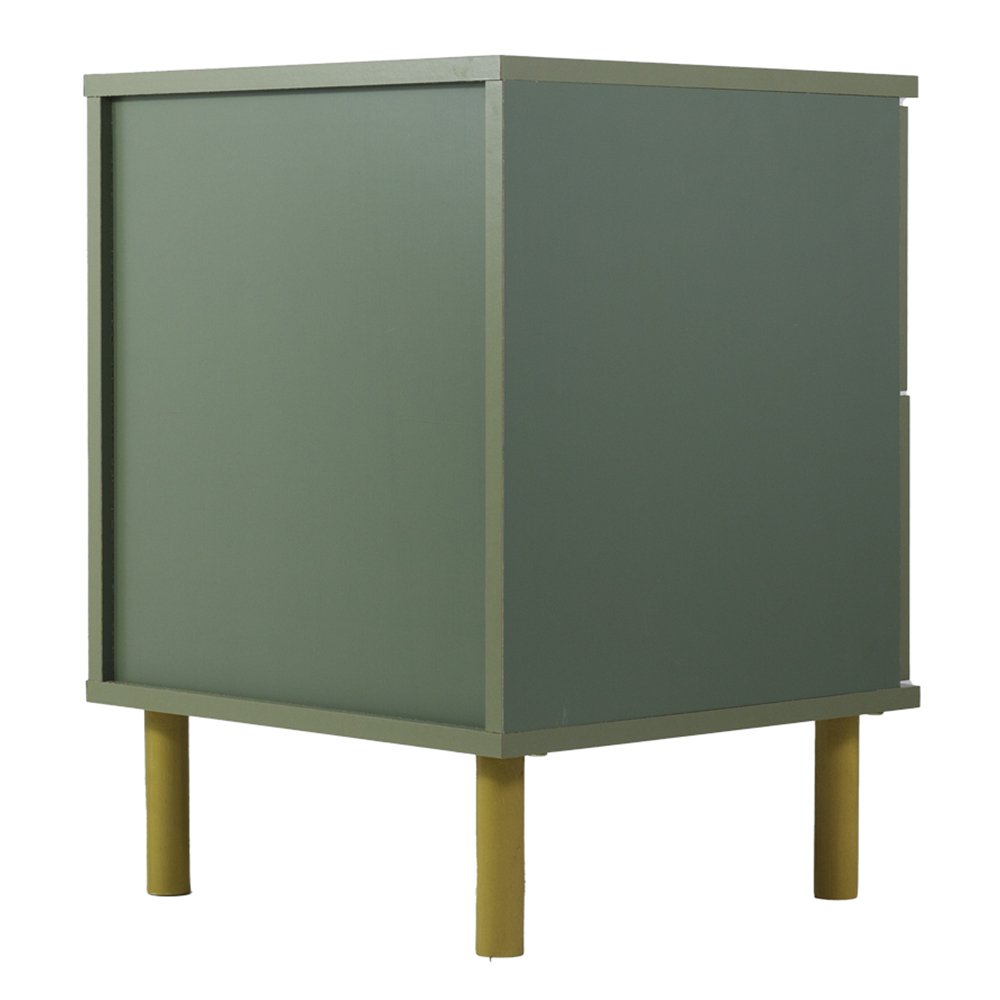 Mesa De Cabeceira 2 Gavetas DM125 Pes Madeira Verde Oliva Dtall