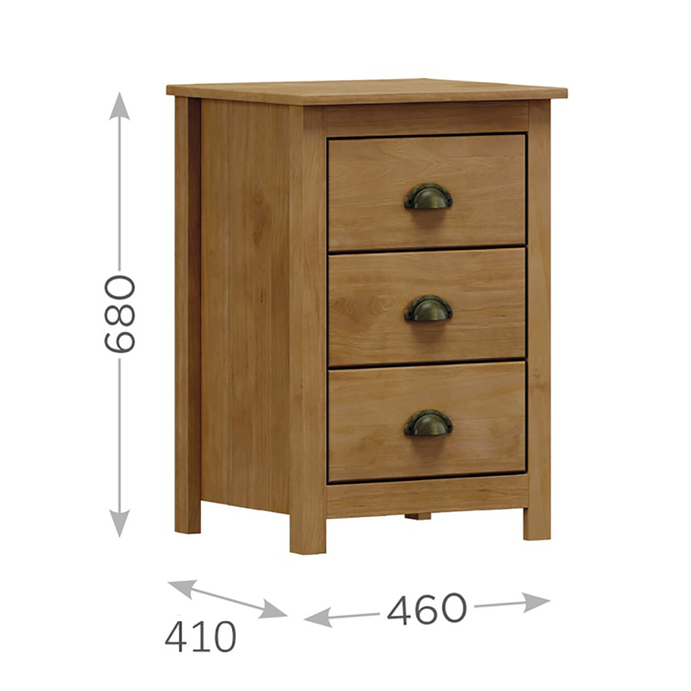 Mesa De Cabeceira 3 Gav Madeira Maciça 46 cm 9130 Freijo Milani Store
