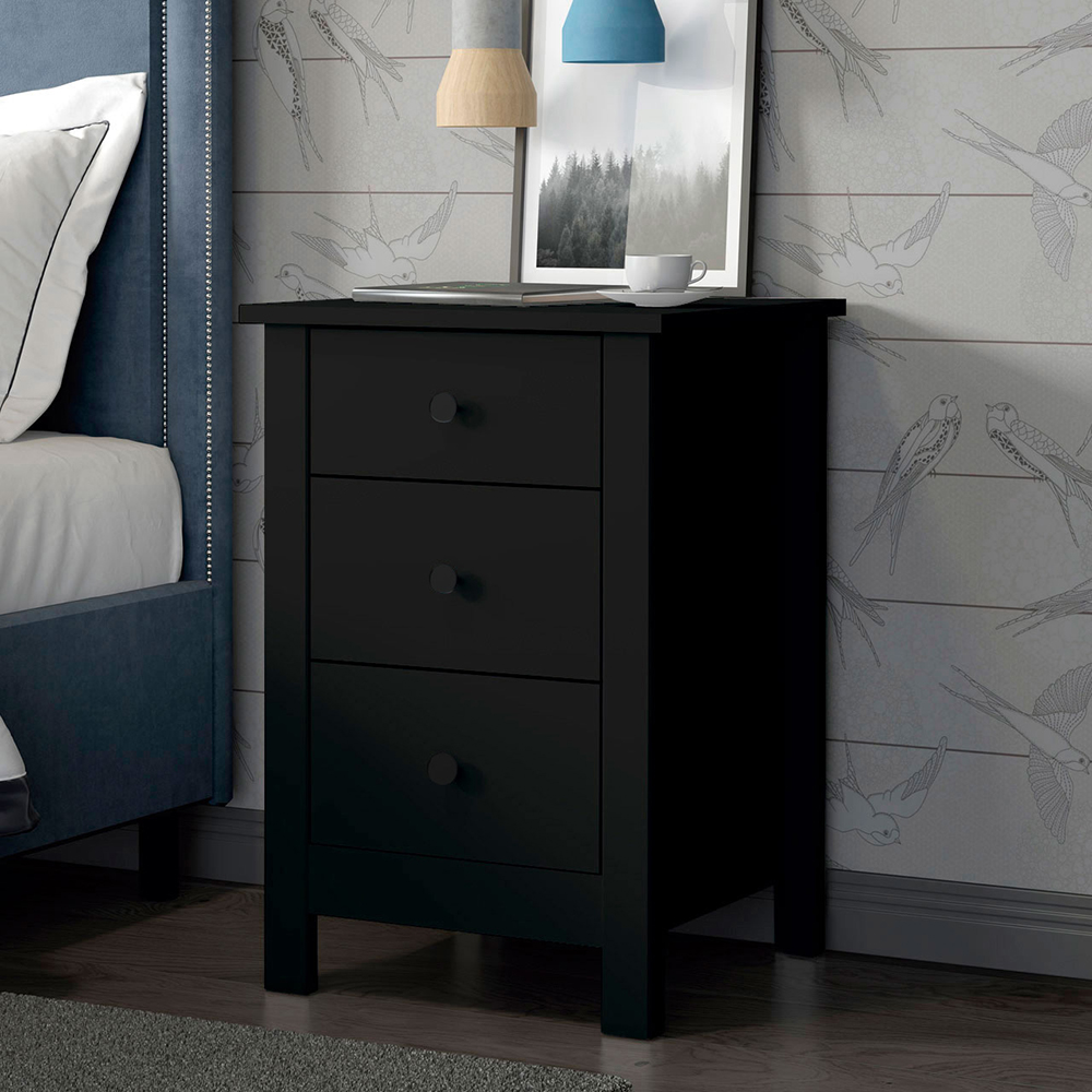 Mesa De Cabeceira 3 Gavetas 40 cm DM113 Preto Dtall