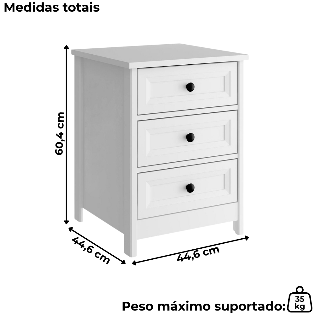 Mesa De Cabeceira 3 Gavetas 45 cm DM111 Branco Dtall