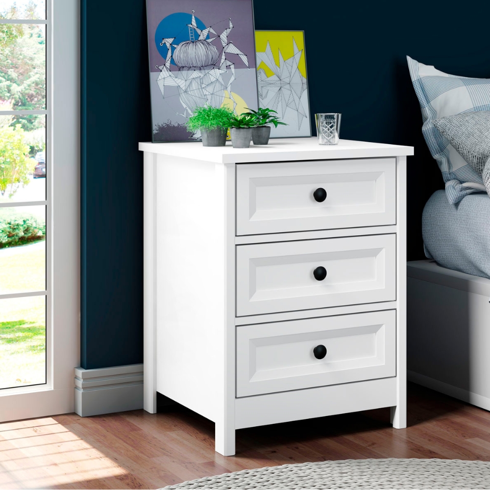 Mesa De Cabeceira 3 Gavetas 45 cm DM111 Branco Dtall