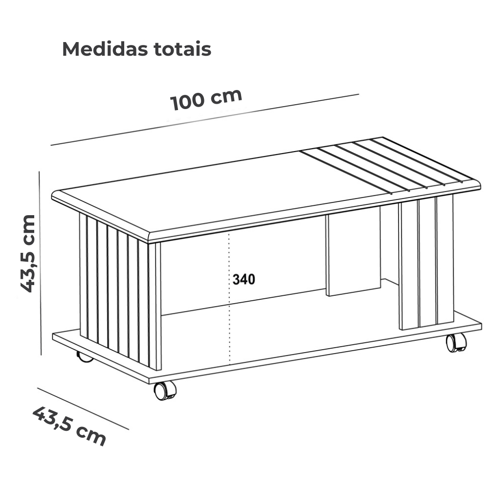 Mesa De Centro 100X50 cm Com Rodizios Cinamomo Off White ARLY