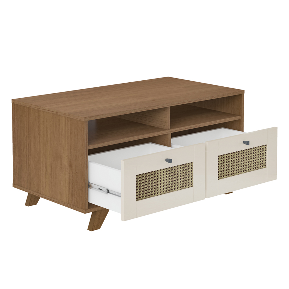 Mesa De Centro 2 Gavetas 91 cm MDF 4672 Cinamomo Off White ARLY