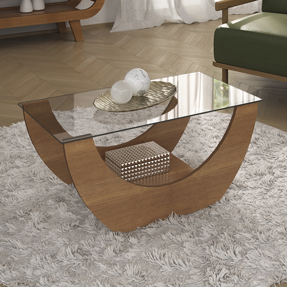 Mesa De Centro Curva Tampo Em Vidro 36 cm 4616 Cinamomo ARLY