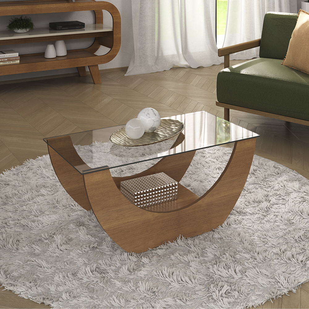 Mesa De Centro Curva Tampo Em Vidro 36 cm 4616 Cinamomo ARLY