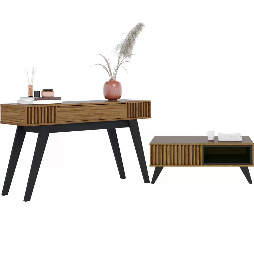 Mesa De Centro Jeri E Aparador Riveira Para Sala Noce Milano Preto CLB