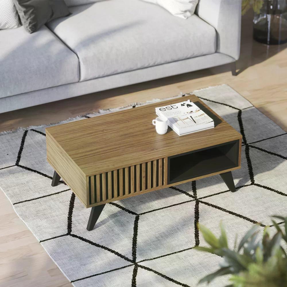 Mesa De Centro Jeri E Aparador Riveira Para Sala Noce Milano Preto CLB