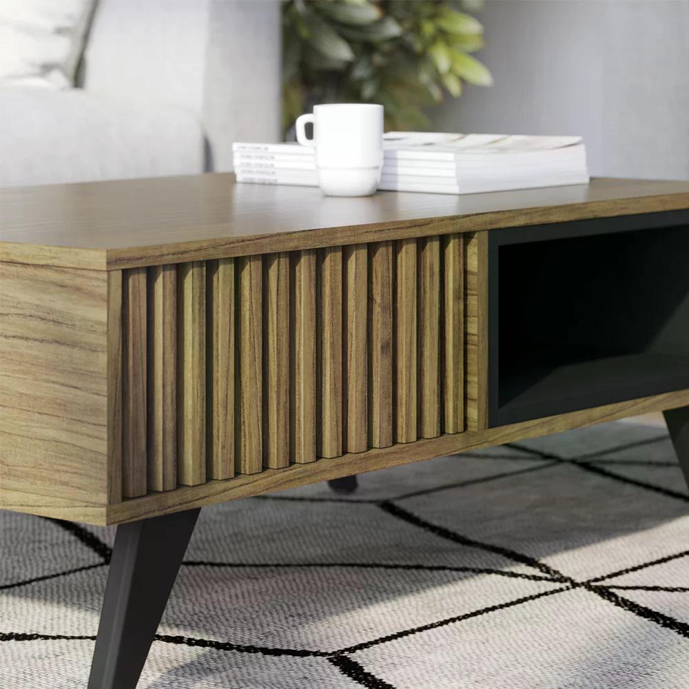 Mesa De Centro Jeri E Aparador Riveira Para Sala Noce Milano Preto CLB
