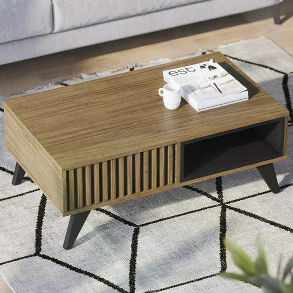 Mesa De Centro Jeri E Aparador Riveira Para Sala Noce Milano Preto CLB