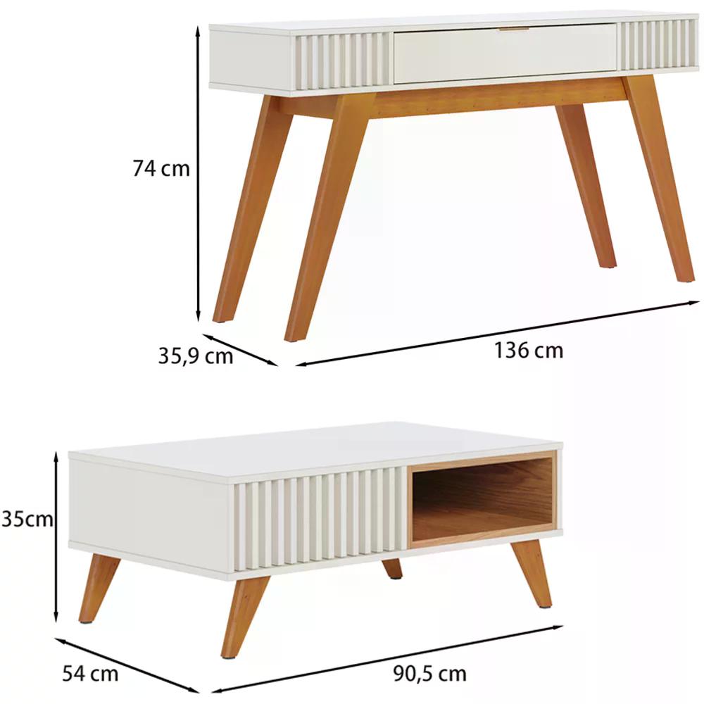 Mesa De Centro Jeri E Aparador Riveira Para Sala Off White Freijo CLB