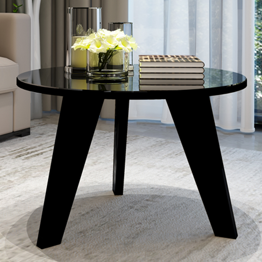 Mesa De Centro Redonda Com Espelho 59X38 cm Preto ARLY