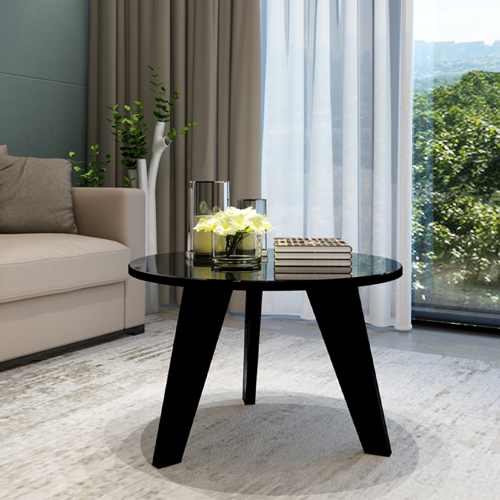 Mesa De Centro Redonda Com Espelho 59X38 cm Preto ARLY