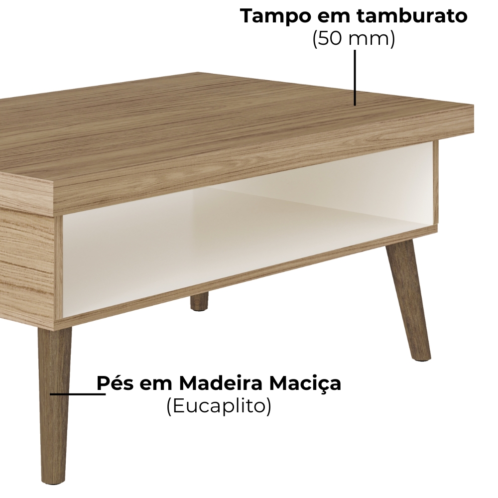 Mesa De Centro Sala 91 cm Lucca 4150 Carvalho Off White ARLY
