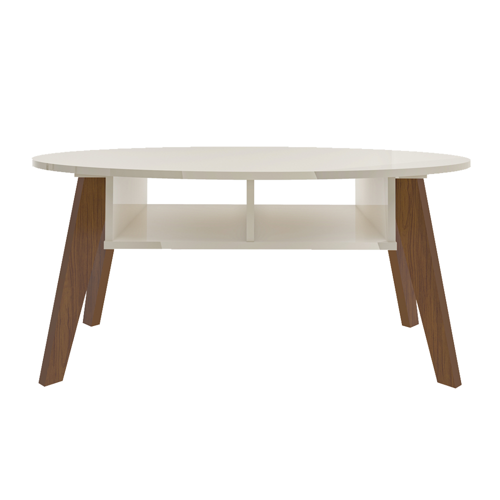 Mesa De Centro Tampo Oval 2 Nichos 100 cm Off White Cedro ARLY