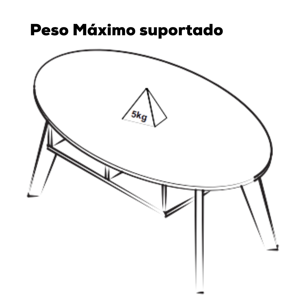 Mesa De Centro Tampo Oval 2 Nichos 100 cm Pinho Preto ARLY