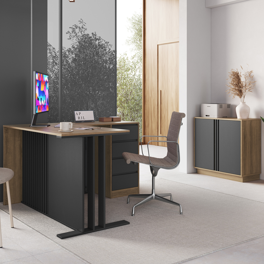 Mesa E Balcao Para Escritorio Office CM8000 Mel Grafite FAEM