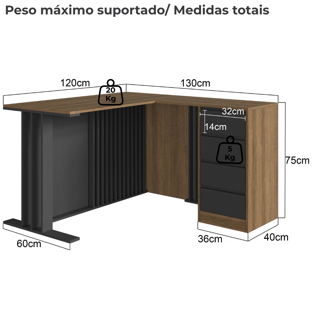 Mesa E Balcao Para Escritorio Office CM8000 Mel Grafite FAEM