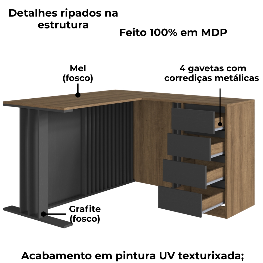 Mesa E Balcao Para Escritorio Office CM8000 Mel Grafite FAEM