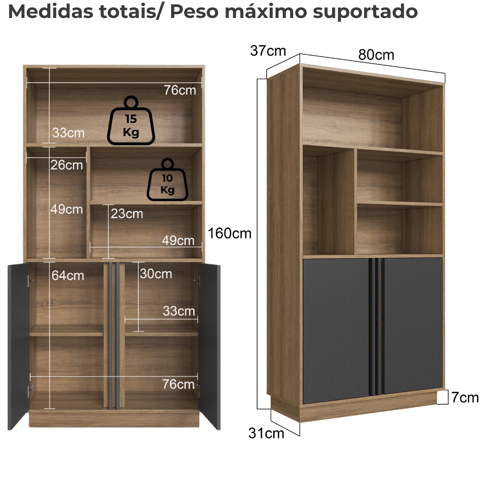 Mesa Em L E Armario Para Escritorio Office CM4001 Mel Grafite FAEM