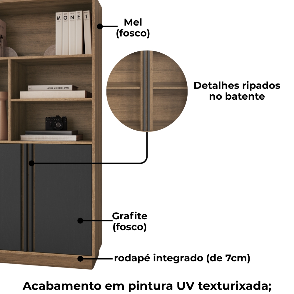 Mesa Em L E Armario Para Escritorio Office CM4001 Mel Grafite FAEM