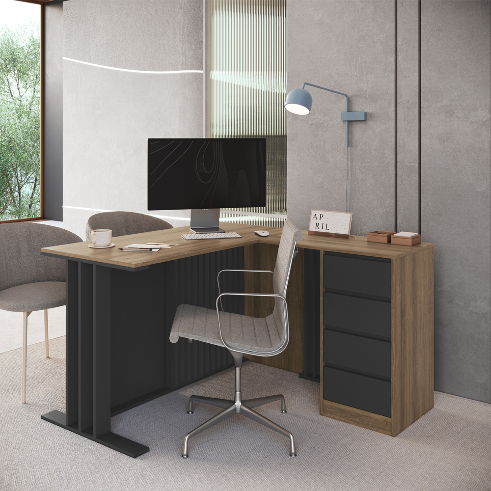 Mesa Escritorio Em L Office 130X120 cm 4G CJ8020 Mel Grafite FAEM