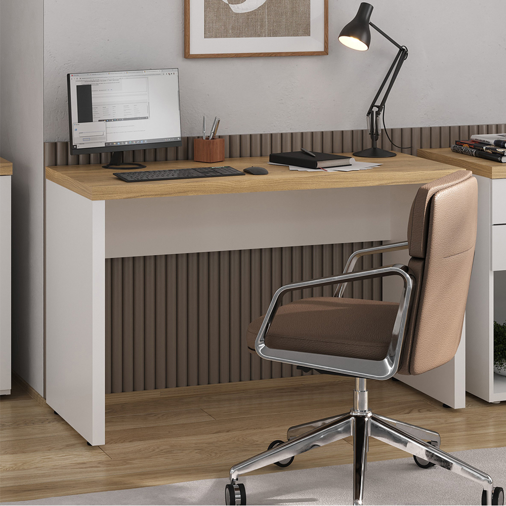 Mesa Escritorio Tampo Tamburato 120cm Olmo Branco TOK ARTY