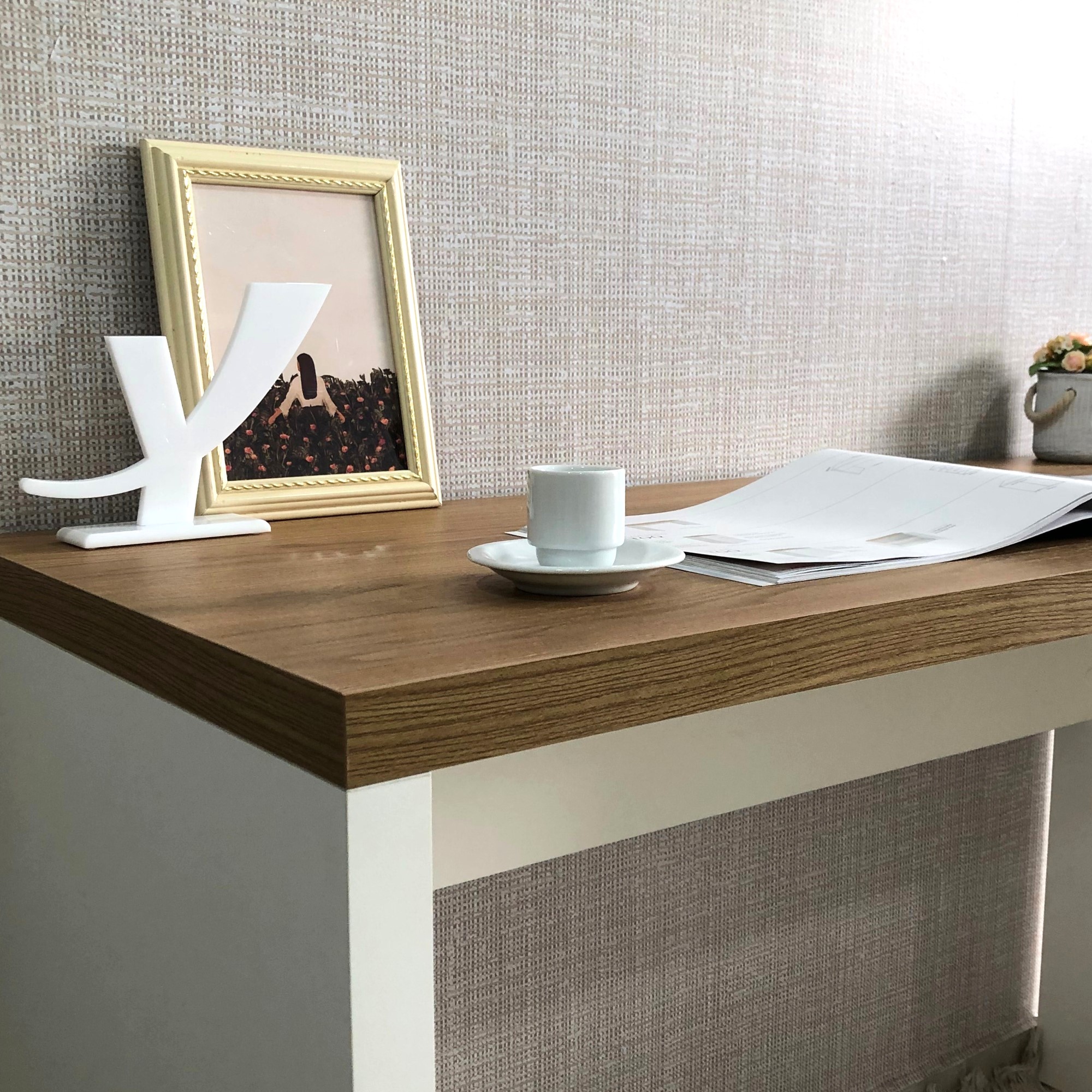 Mesa Escritorio Tampo Tamburato 120cm Olmo Branco TOK ARTY