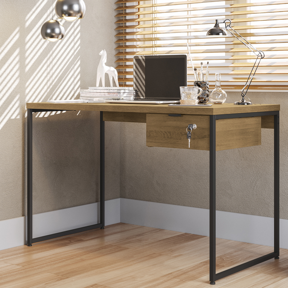 Mesa Escrivaninha 1 Gaveta 118 cm LI002X05 Freijo Preto Fosco KPB