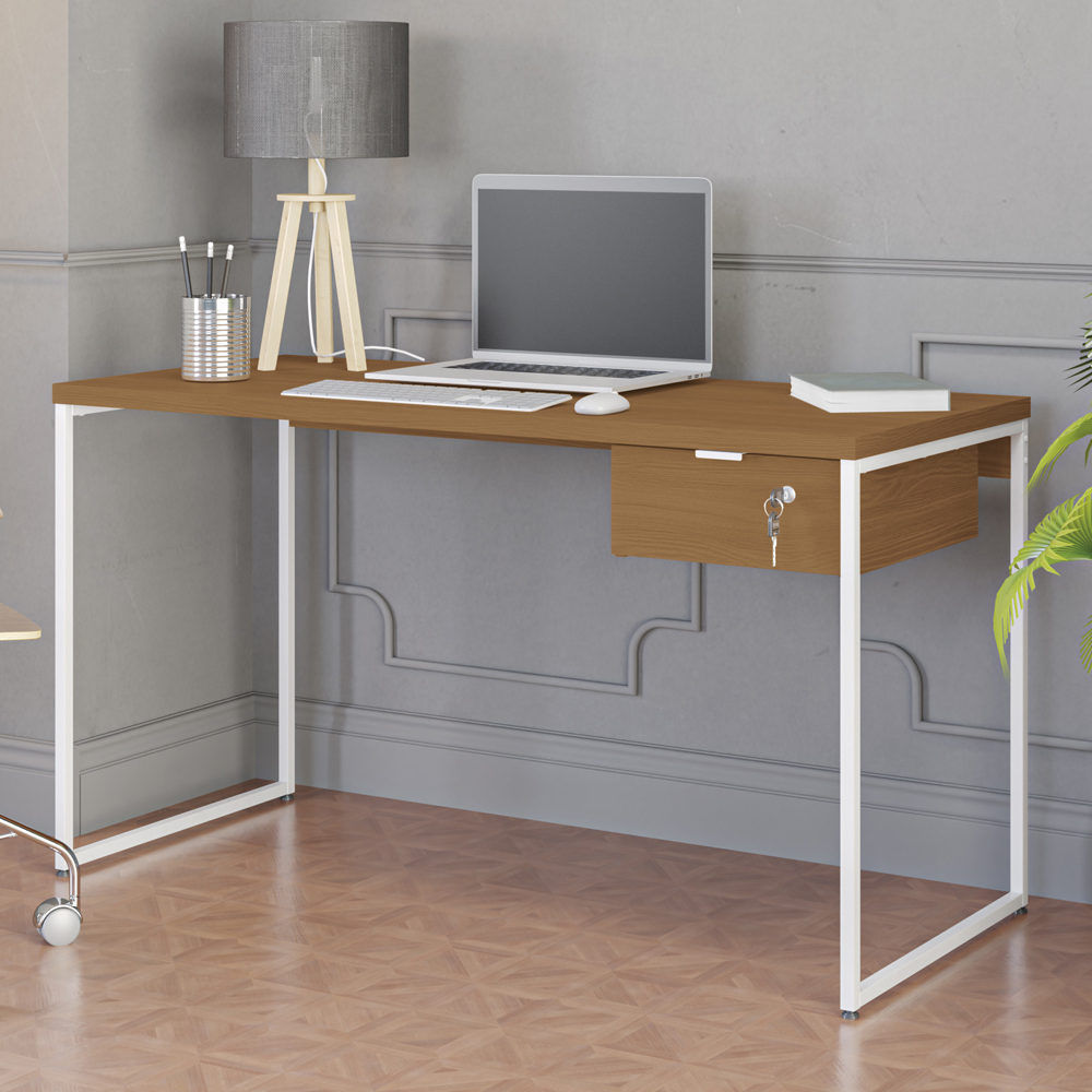 Mesa Escrivaninha 1 Gaveta 136 cm LI003X005 Canela Branco KPB