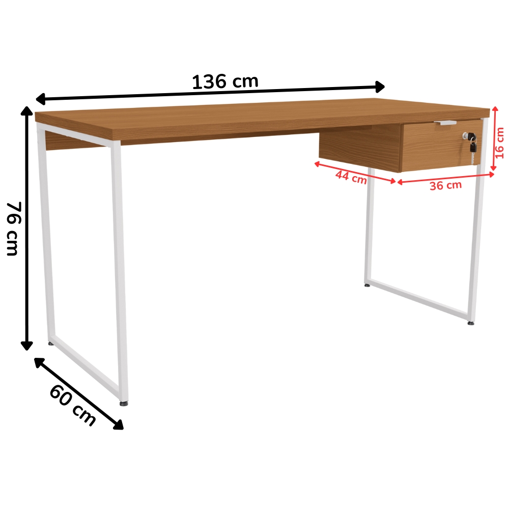 Mesa Escrivaninha 1 Gaveta 136 cm LI003X005 Canela Branco KPB