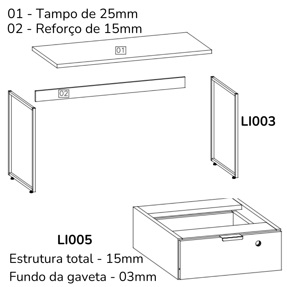 Mesa Escrivaninha 1 Gaveta 136 cm LI003X005 Canela Branco KPB