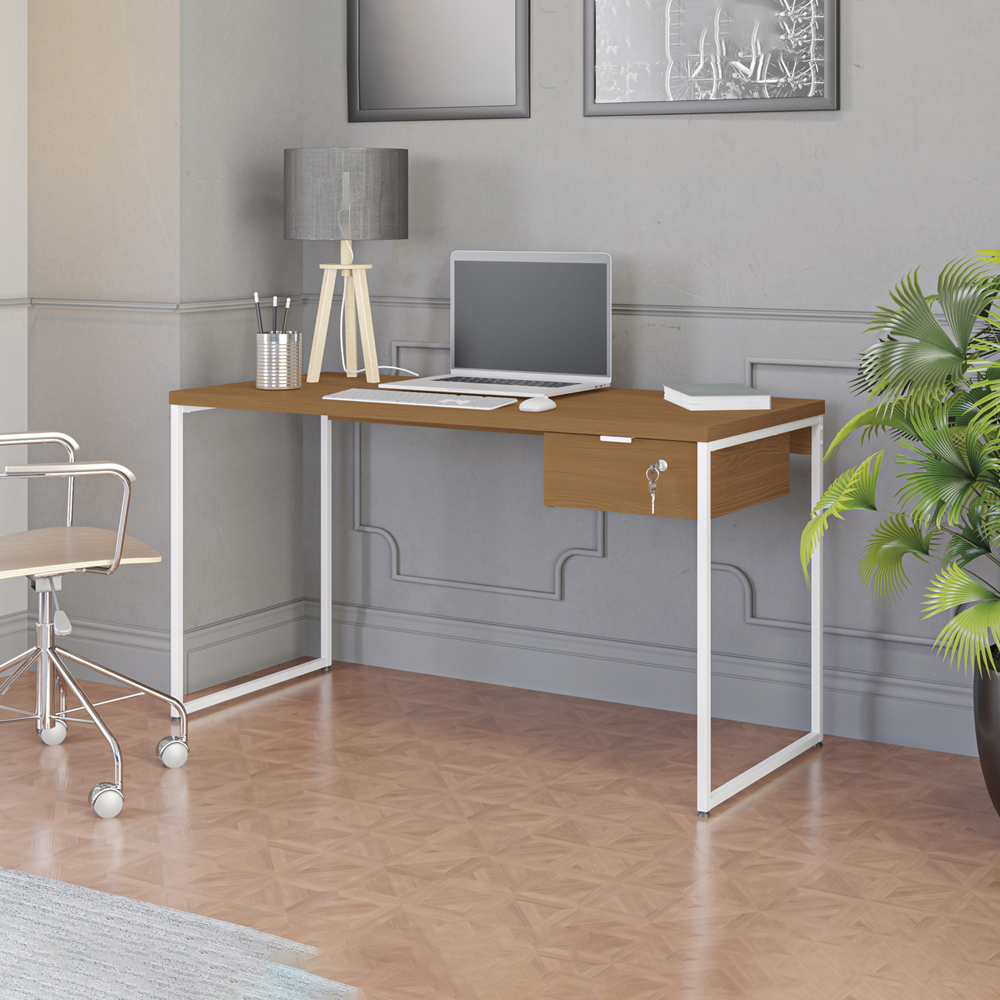 Mesa Escrivaninha 1 Gaveta 136 cm LI003X005 Canela Branco KPB