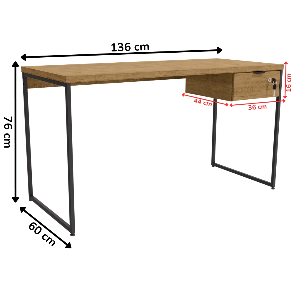 Mesa Escrivaninha 1 Gaveta 136 cm LI003X005 Freijo Preto Fosco KPB