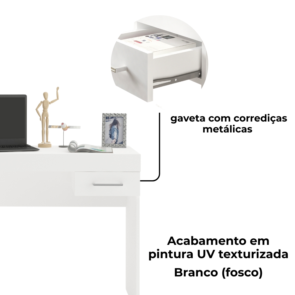 Mesa Escrivaninha 1 Gaveta 91X73 cm Branco ARLY