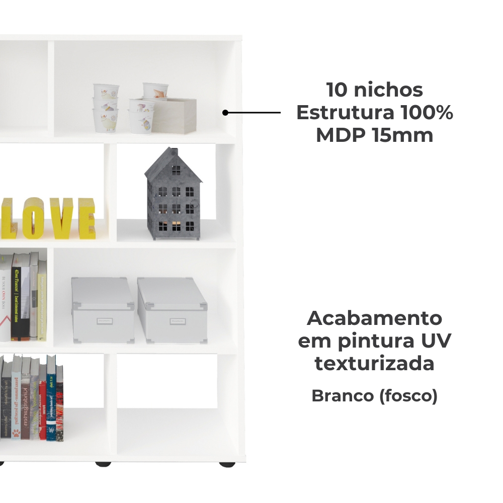 Mesa Escrivaninha 1 Gaveta E Estante 10 Nichos Branco ARLY