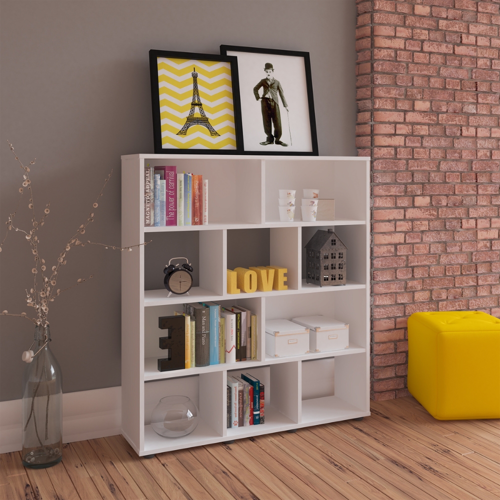 Mesa Escrivaninha 1 Gaveta E Estante 10 Nichos Branco ARLY
