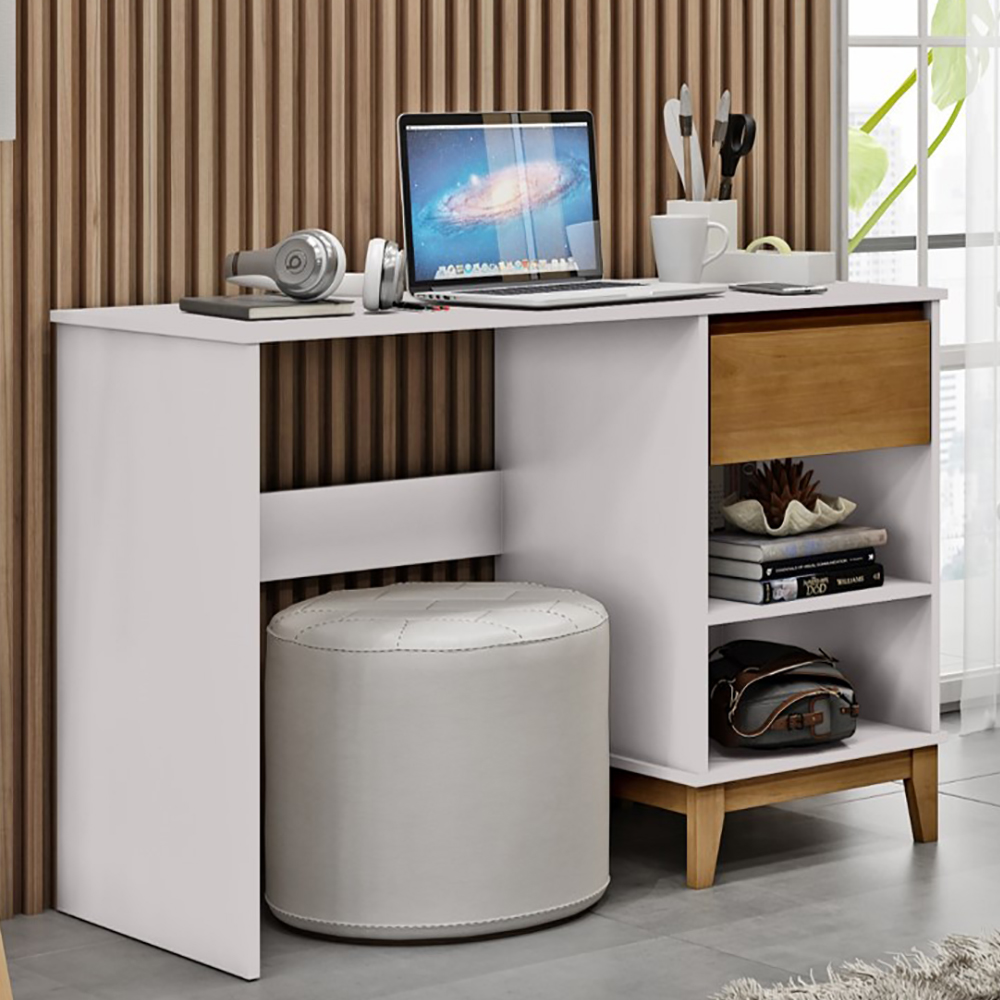 Mesa Escrivaninha 1 Gaveta MDF 110 cm 2806 Off White Freijo Milani Store