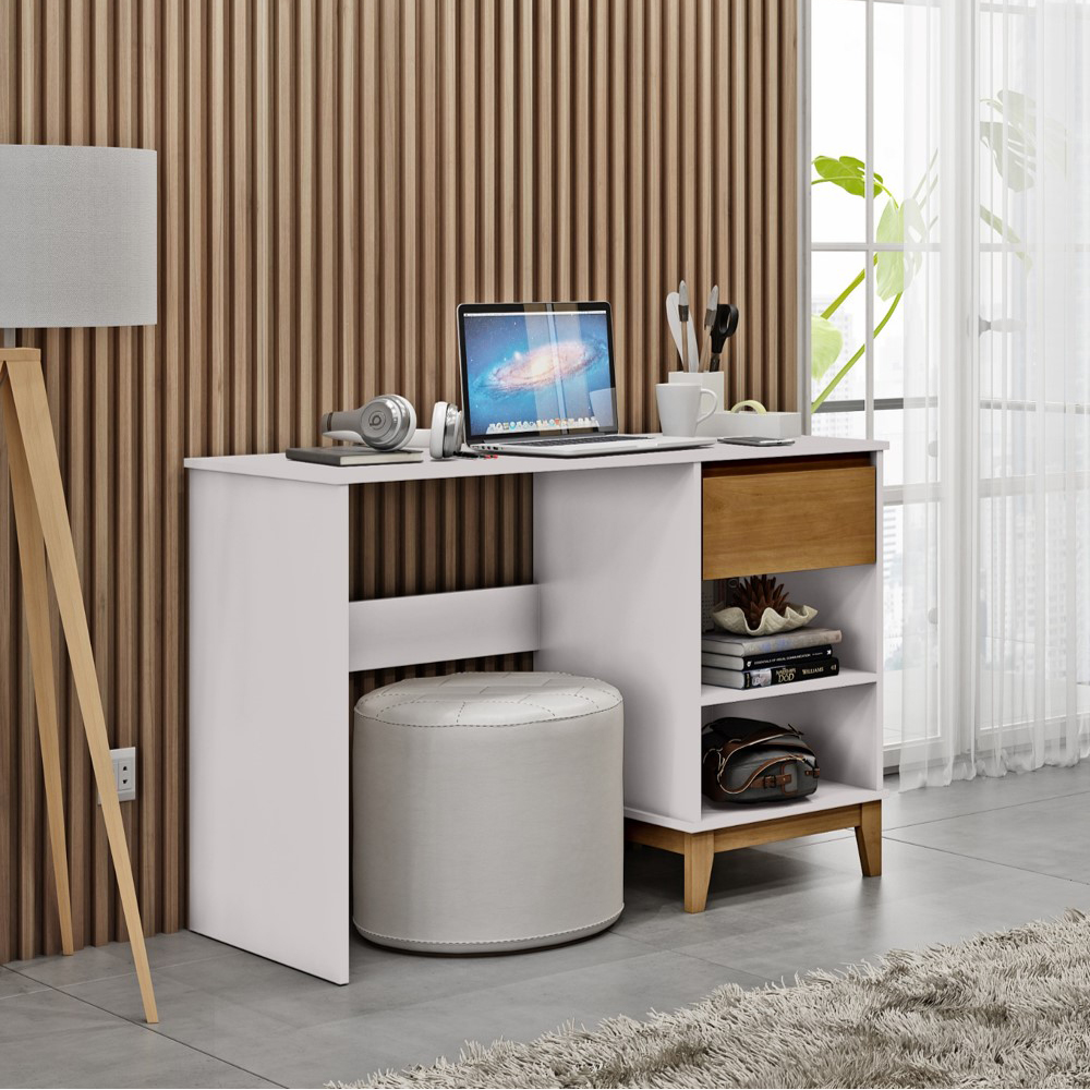 Mesa Escrivaninha 1 Gaveta MDF 110 cm 2806 Off White Freijo Milani Store