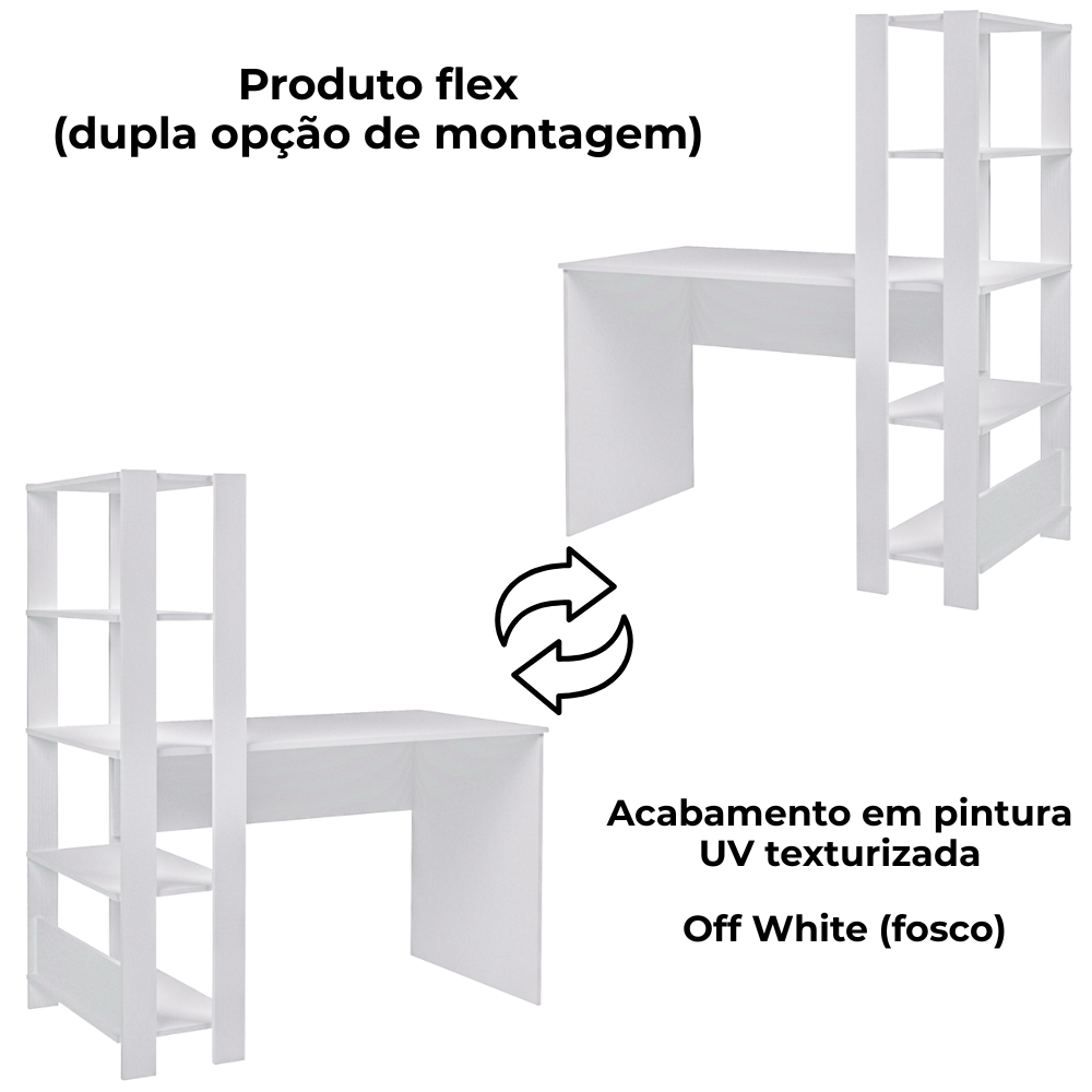 Mesa Escrivaninha 134X120 cm 3 Prateleiras Branco ARLY
