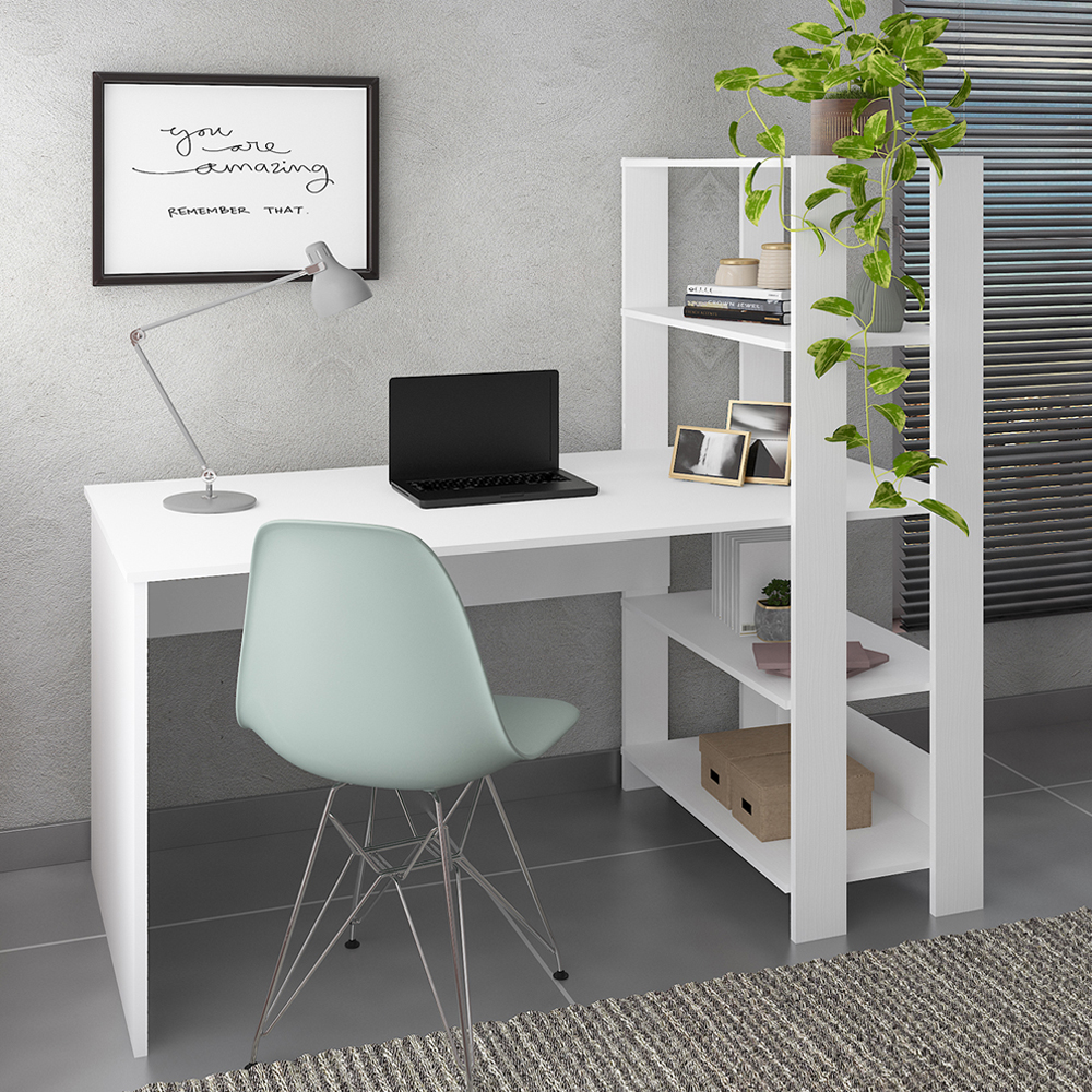 Mesa Escrivaninha 134X120 cm 3 Prateleiras Branco ARLY