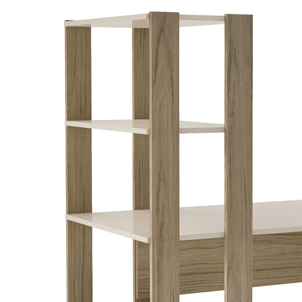 Mesa Escrivaninha 134X120 cm 3 Prateleiras Off White Carvalho ARLY