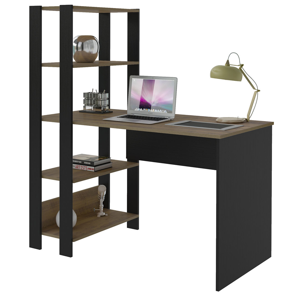 Mesa Escrivaninha 134X120 cm 3 Prateleiras Pinho Preto ARLY