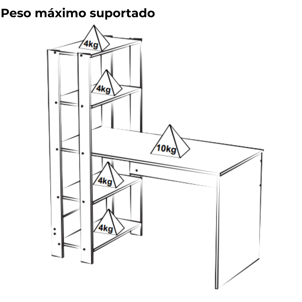 Mesa Escrivaninha 134X120 cm 3 Prateleiras Pinho Preto ARLY