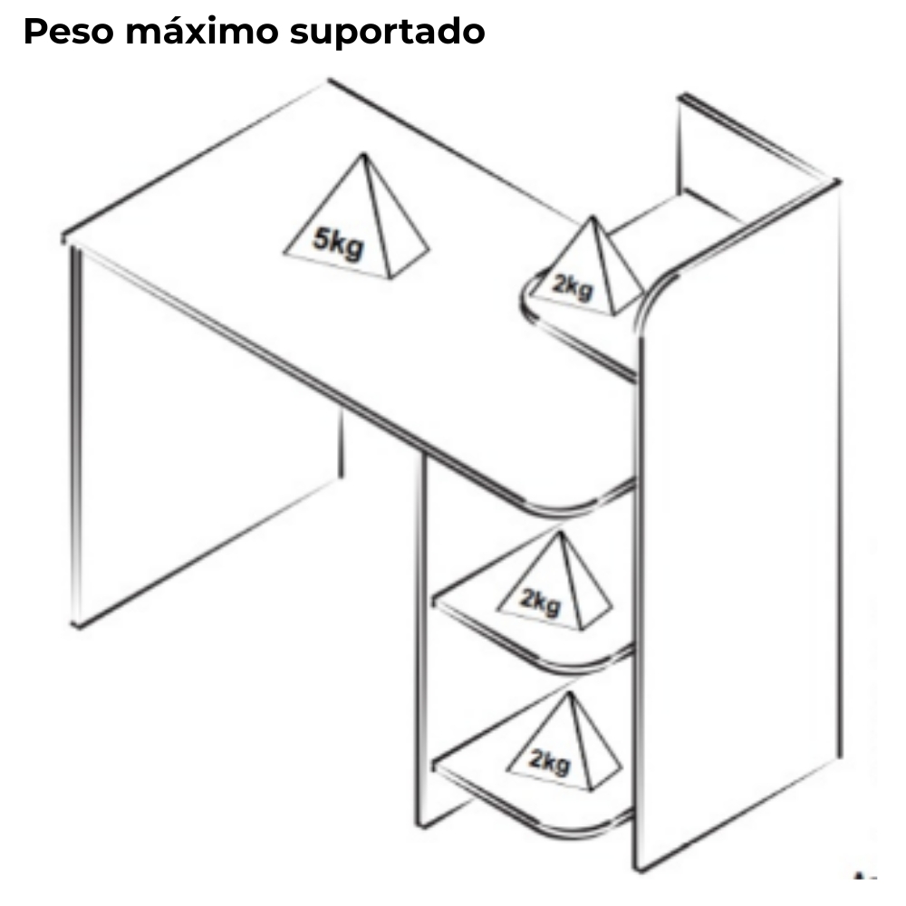 Mesa Escrivaninha 3 Prateleiras 111 cm Carvalho Grafite ARLY