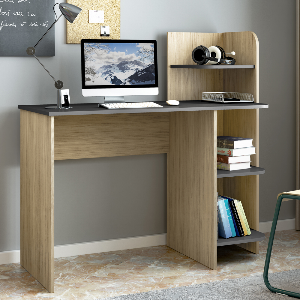 Mesa Escrivaninha 3 Prateleiras 111 cm Carvalho Grafite ARLY