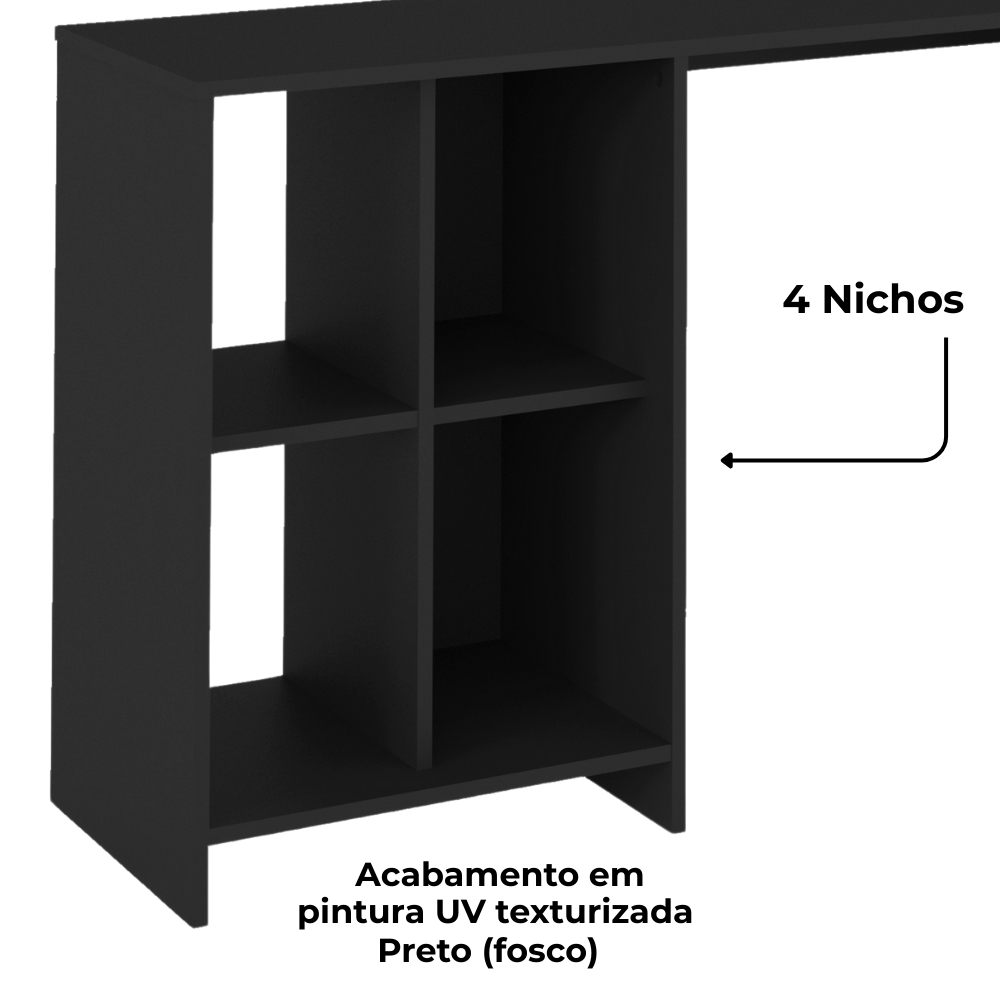 Mesa Escrivaninha 4 Nichos 110 cm TRIX Preto ARLY